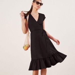 Reformation Black Apricot Linen Wrap Dress